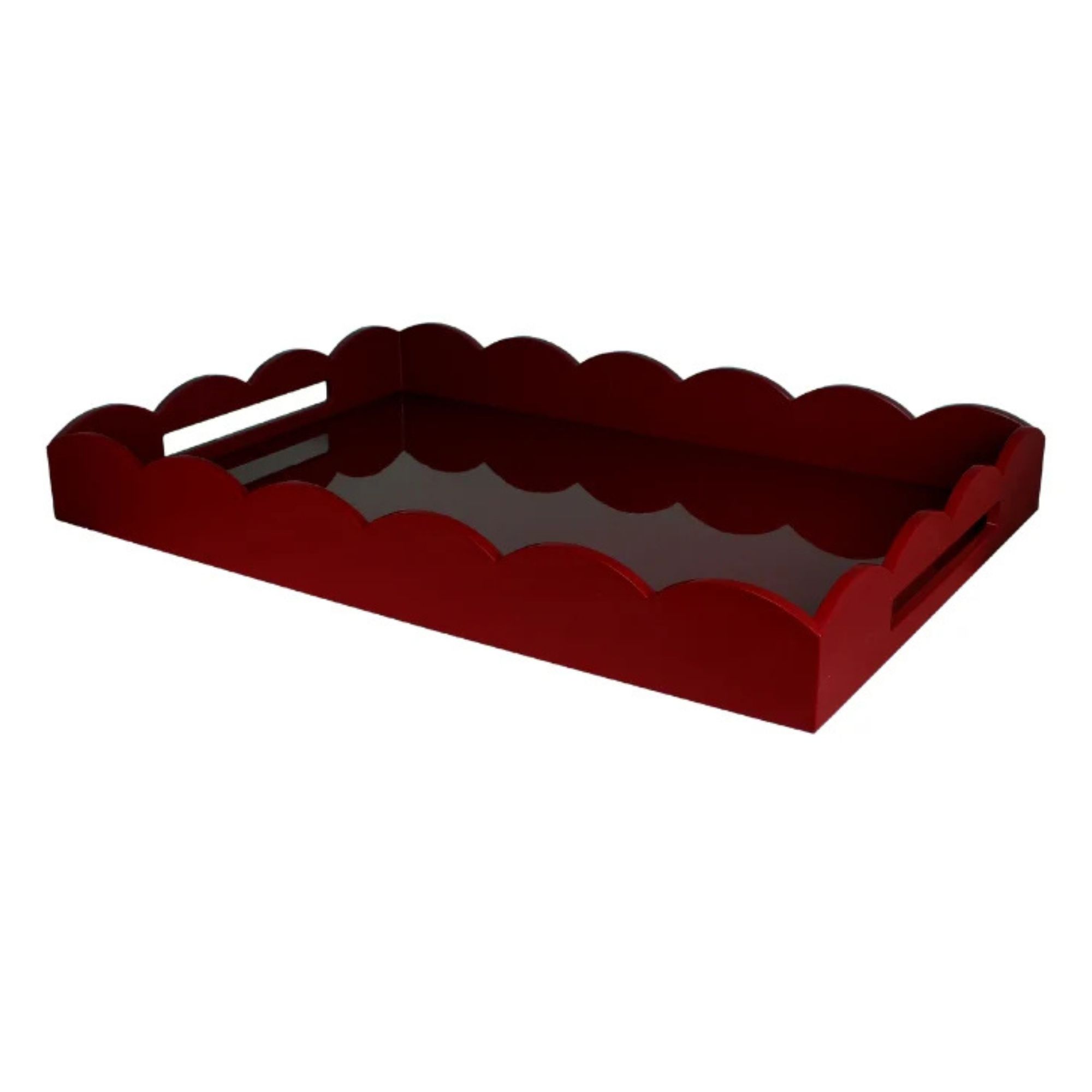 Dark Cherry Large Lacquered Scallop Ottoman Tray