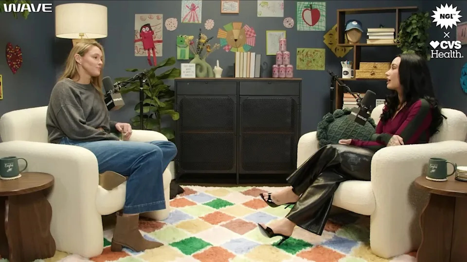 Not Gonna Lie with Kylie Kelce/YouTube Kylie Kelce and Demi Lovato talk on the Jan. 15 'Not Gonna Lie' episode.