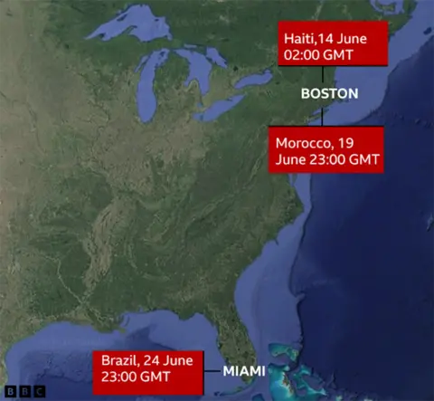 Map graphic showing where Scotland's football World Cup matches will be played.