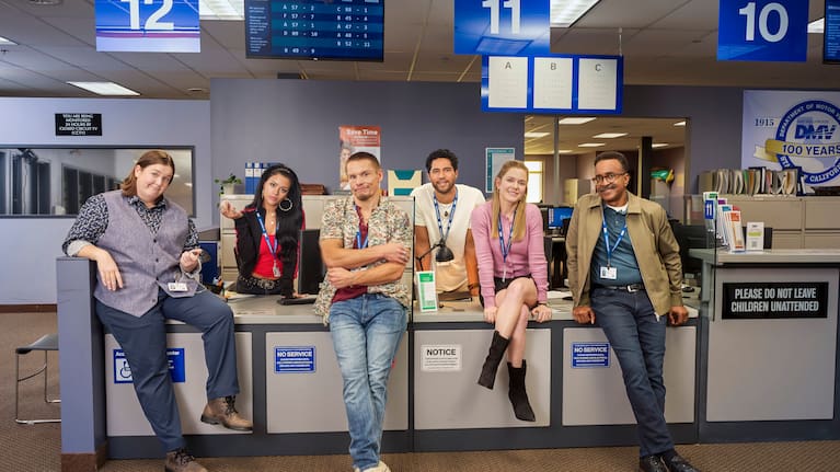 The DMV cast includes Tim Meadows, Harriet Dyer, Tony Cavalero, Molly Kearney, Gigi Zumbado and Alex Tarrant.