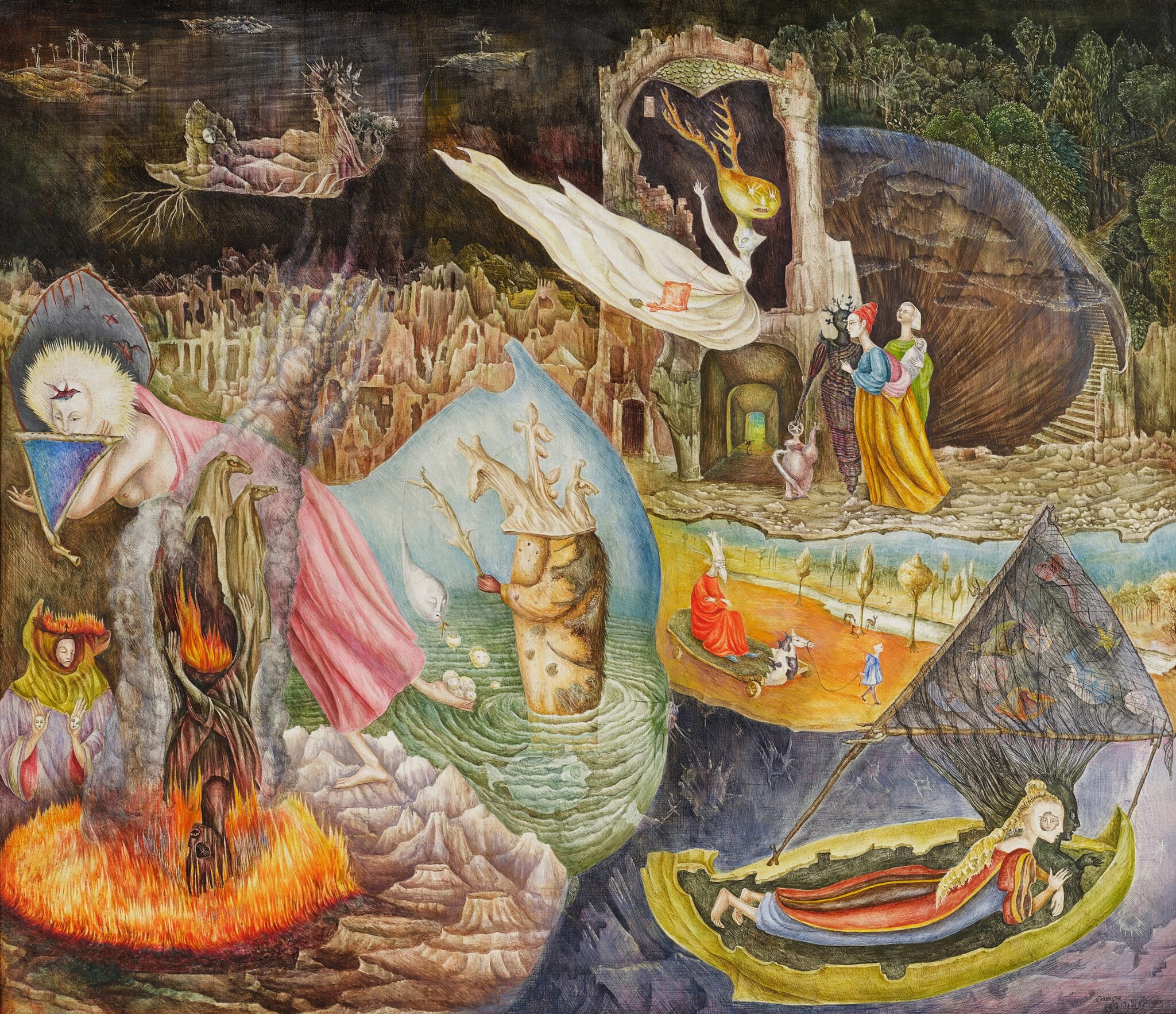 Leonora Carrington, “The Pleasures of Dagobert,” 1945. (Courtesy of the Collection of Eduardo F. Costantini)