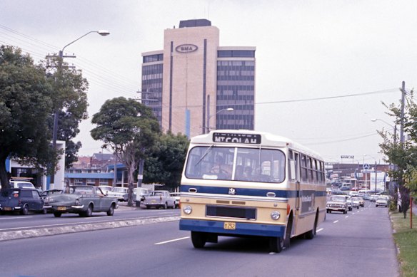 View from the north of the Panorama building at 815 Pacific Highway designed by Hugo Stossel in Chatswood.