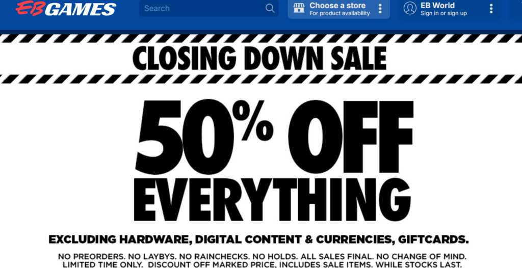 EB Games New Zealand closing down sale