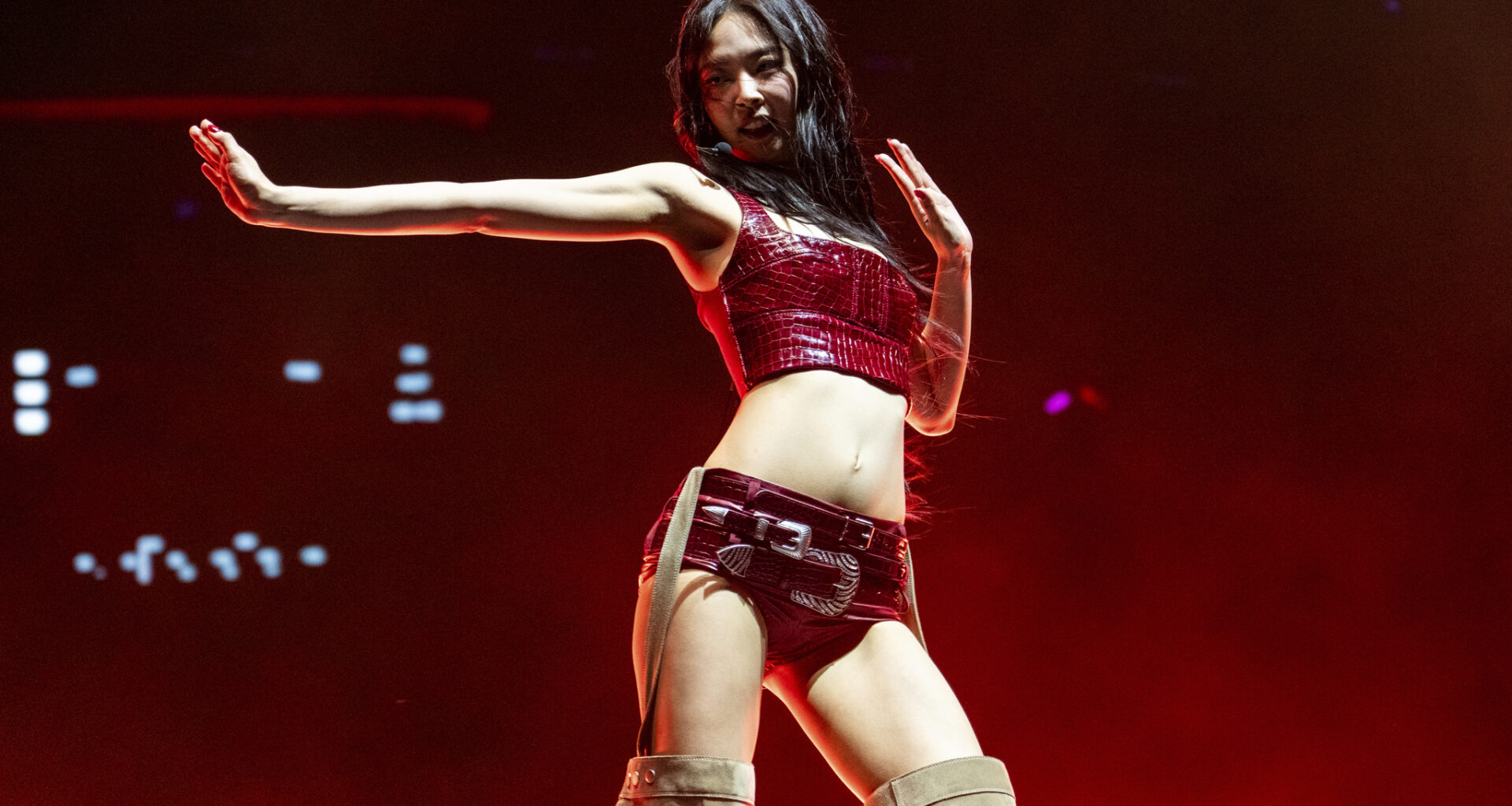 Jennie of girl group Blackpink performs during the first weekend of the Coachella Valley Music and Arts Festival at the Empire Polo Club on April 13, 2025, in California. [AP/YONHAP]