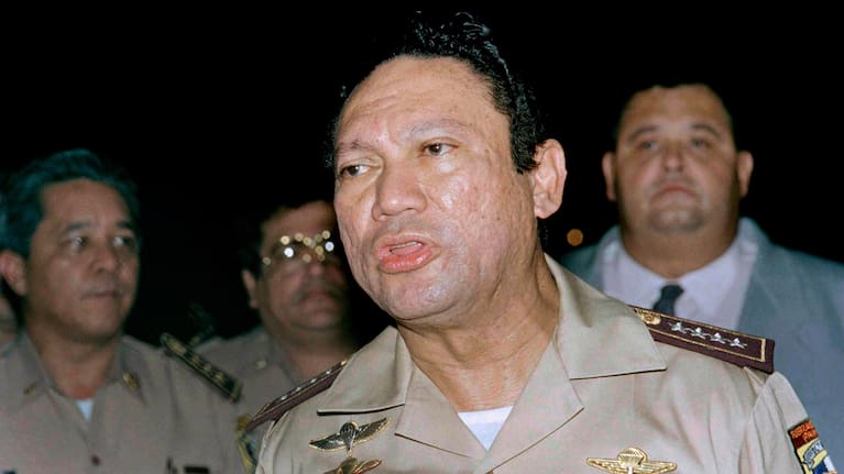 General Manuel Antonio Noriega speaks to the press in Panama in May 1989.