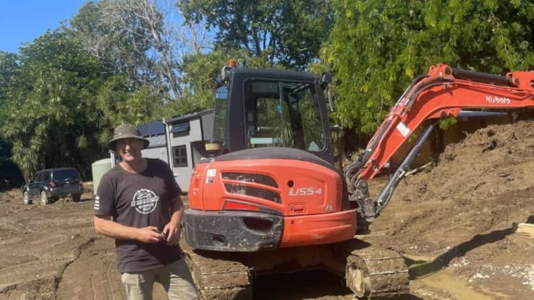Gerald Holden 'Boots' arrived from Gisborne on Wednesday and volunteered his mahi to dig out the Wrights' buildings.