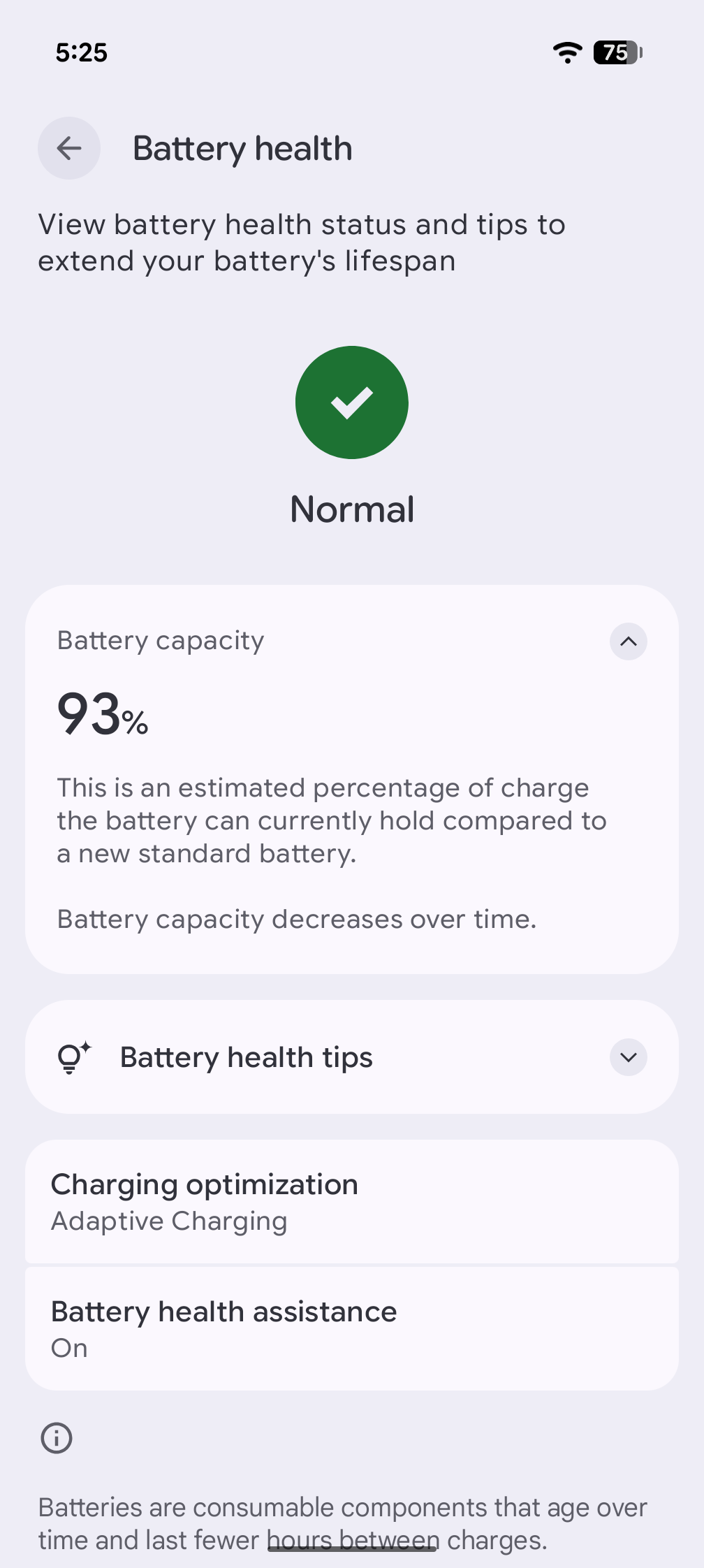 google android pixel 9 pro xl battery health screenshot normal