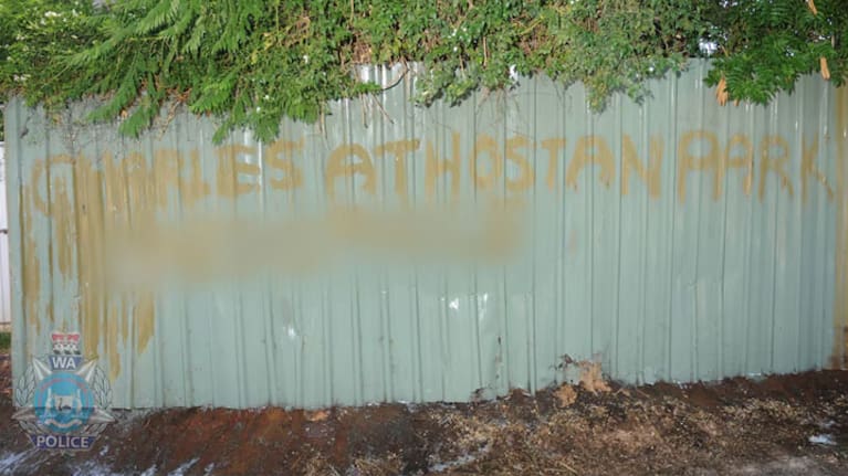 Graffiti located in a laneway behind the Recreational Hotel in Boulder between December 21 and 22, 2011. (Source: Western Australia Police)