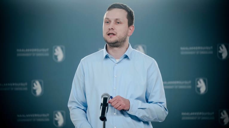 Greenland's Prime Minister Jens Frederik Nielsen holds a press conference in Nuuk, Greenland, Monday, January 5, 2026.