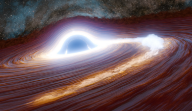 An illustration of the biggest and most distant black hole flare ever seen