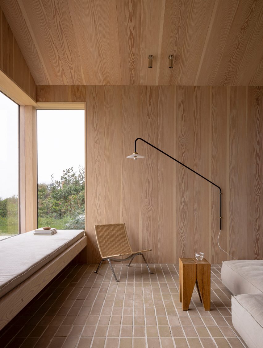 Wood panelling in the minimalist Heatherhill Beach House