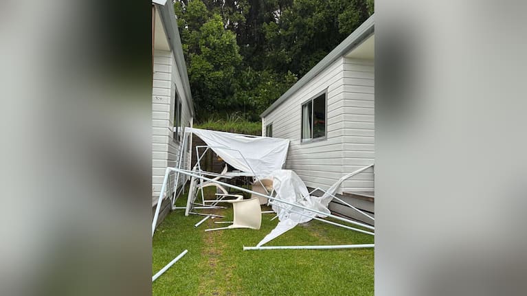 A collapsed gazebo due to high winds at Mt Maunganui.
