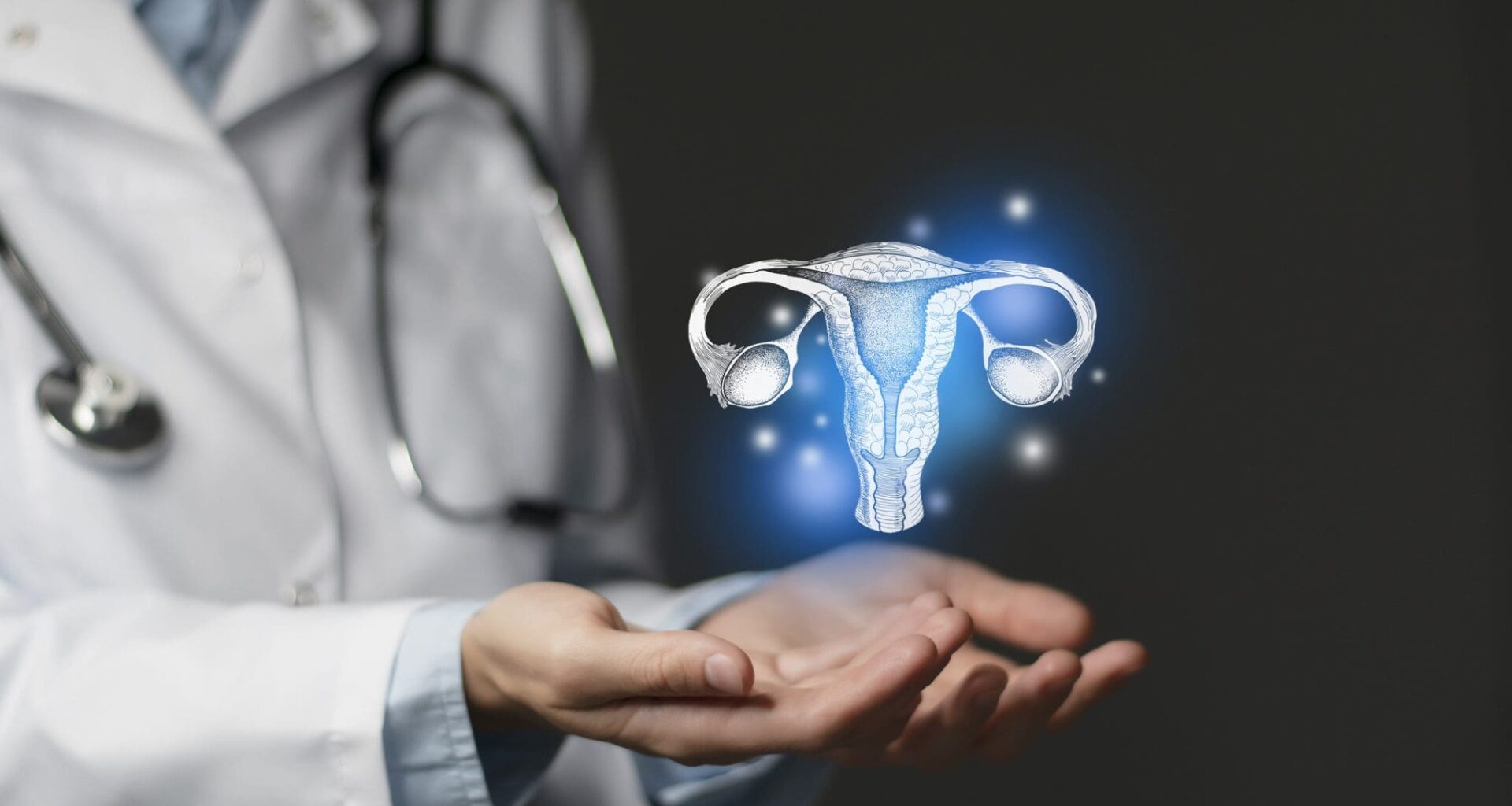 Reproductive system issues medical concept. Photo of female doctor, empty space.