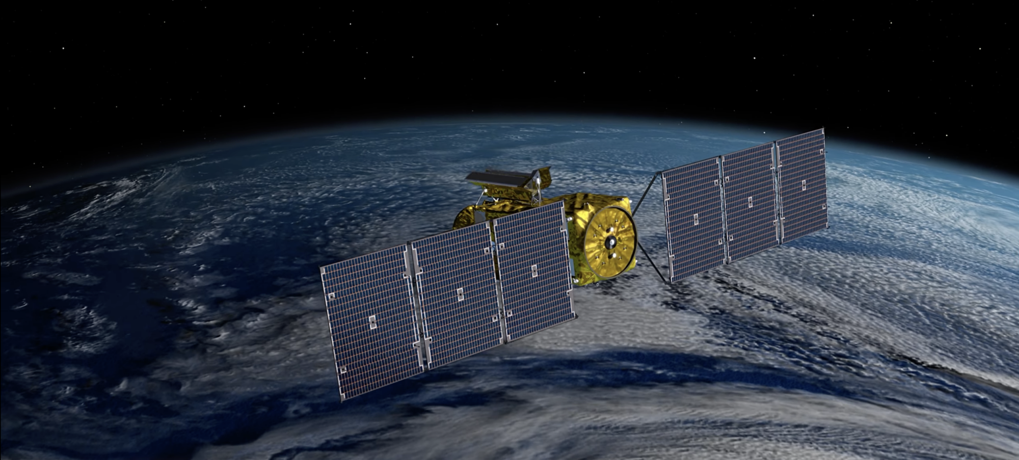 SWOT satellite depicted in space