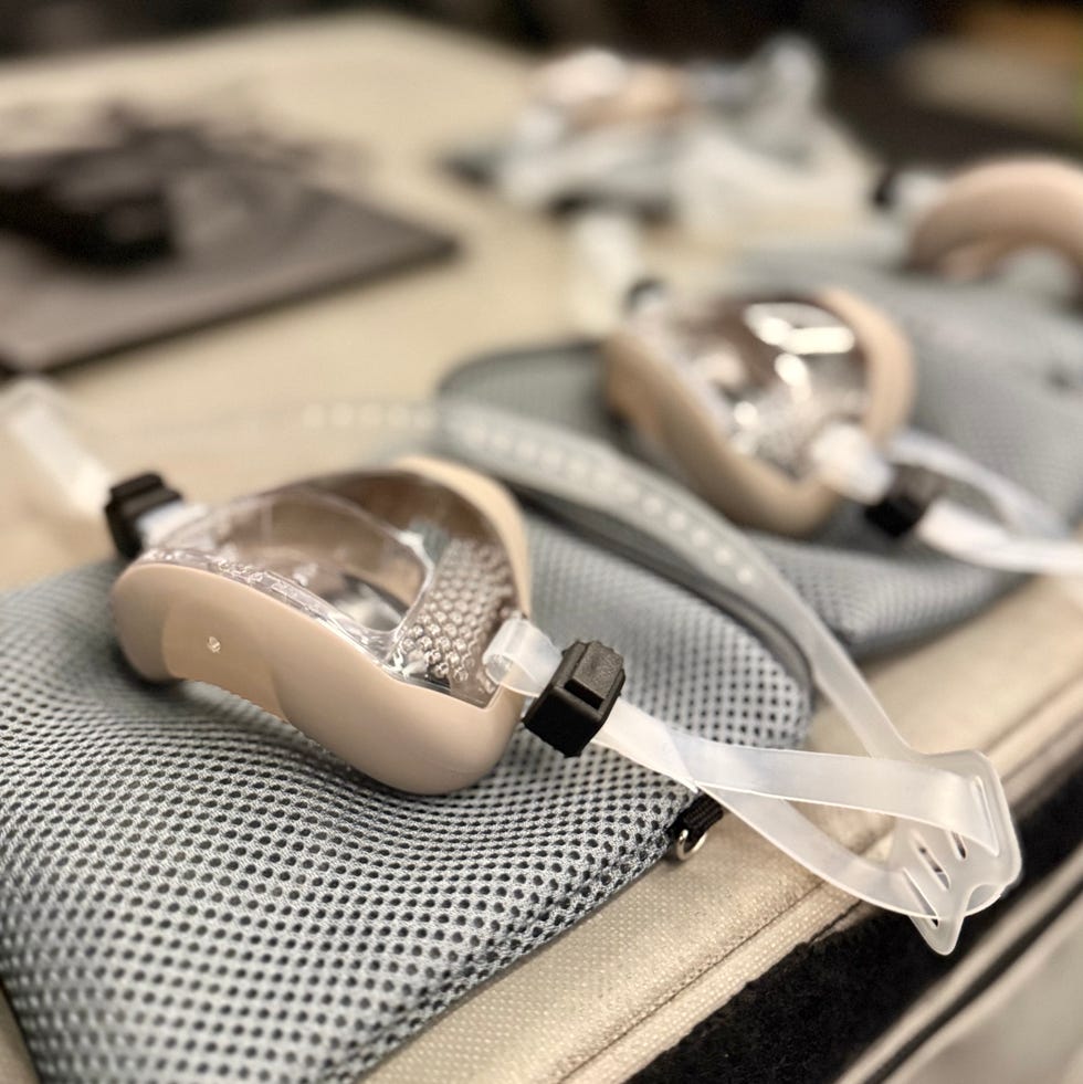 breathing masks arranged on a cushion