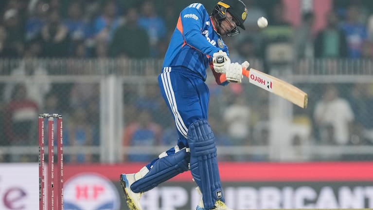 India's Abhishek Sharma plays a shot during the third T20 cricket match between India and New Zealand in Guwahati, India.