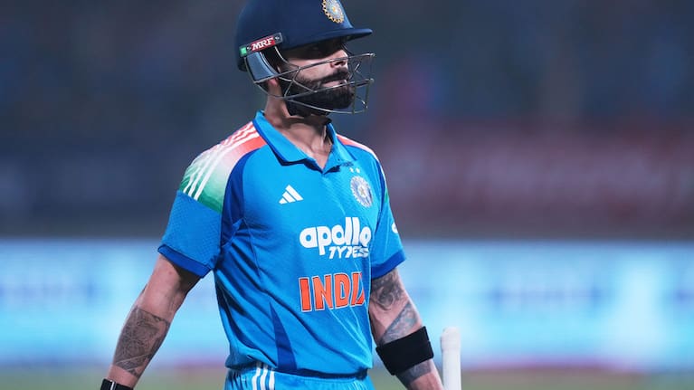 India's Virat Kohli reacts as he leaves the field after losing his wicket during the first One Day International cricket match.