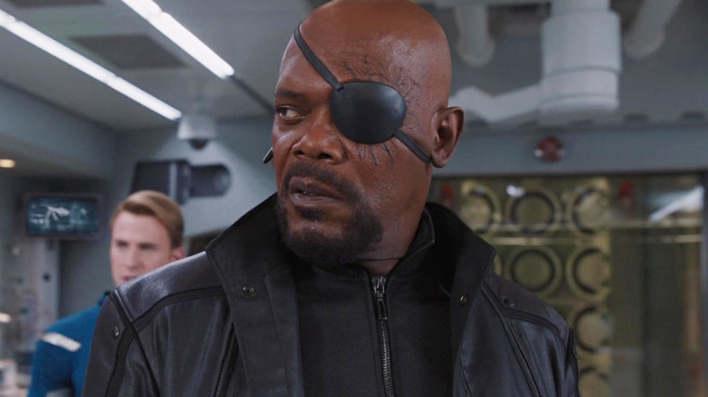 Nick Fury looking concerned in The Avengers (2012)