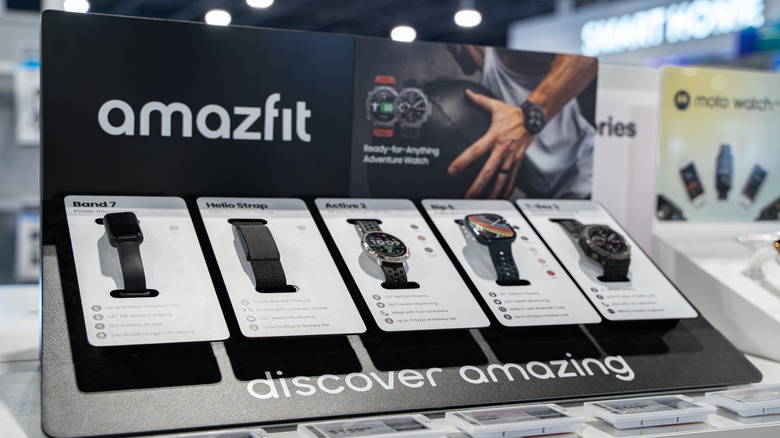 an Amazfit smartwatch display at a store