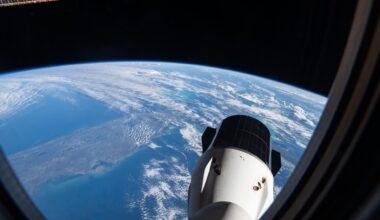 This photograph, taken from a window aboard the SpaceX Dragon crew spacecraft, shows the SpaceX Dragon cargo spacecraft with southern Florida visible below as the International Space Station orbited 260 miles above the Gulf of America.