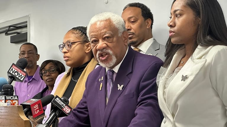 James Wilburn, father of Sonya Massey, reacts in Springfield, Ill., on Thursday, Jan. 29, 2026, to the 20-year sentence given to former Illinois sheriff's Deputy Sean Grayson.