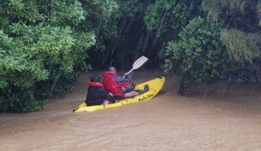 Women saved from floodwater at 'eye-level' in dramatic kayak rescue