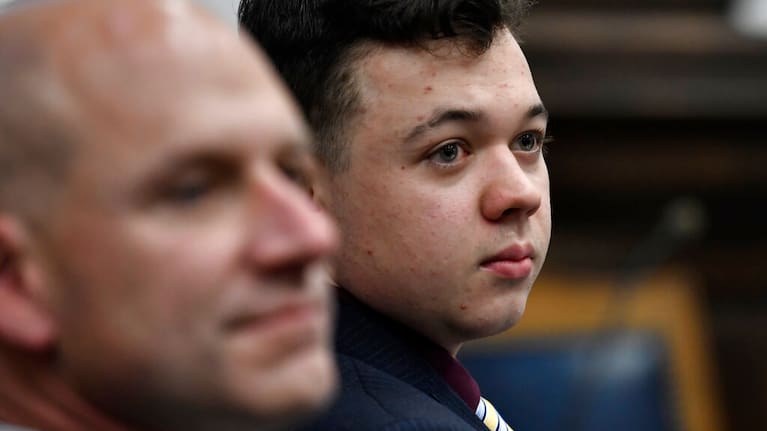 Kyle Rittenhouse, right, and his attorney Corey Chirafisi listen during his trial.