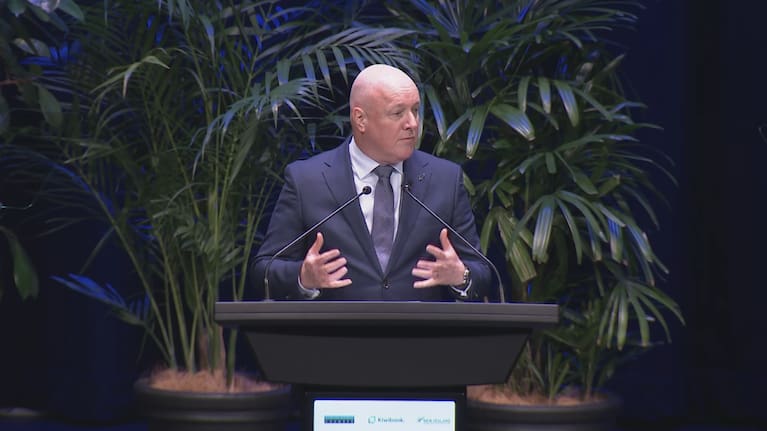 Prime Minister Christopher Luxon outlines his party’s achievements and priorities at a “State of the Nation” address in Auckland.