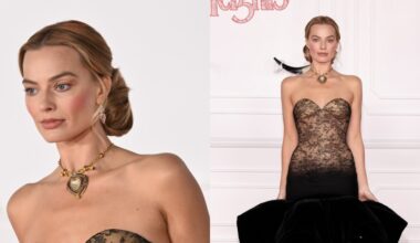 Margot Robbie wears Schiaparelli at the "Wuthering Heights" premiere on Jan. 28 in Los Angeles.
