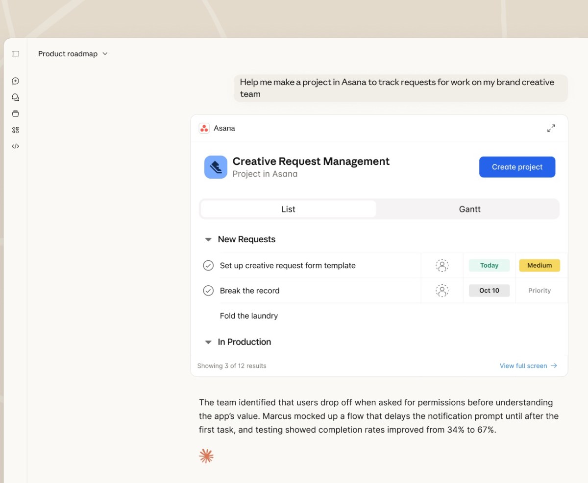 screenshot of Asana app in Claude
