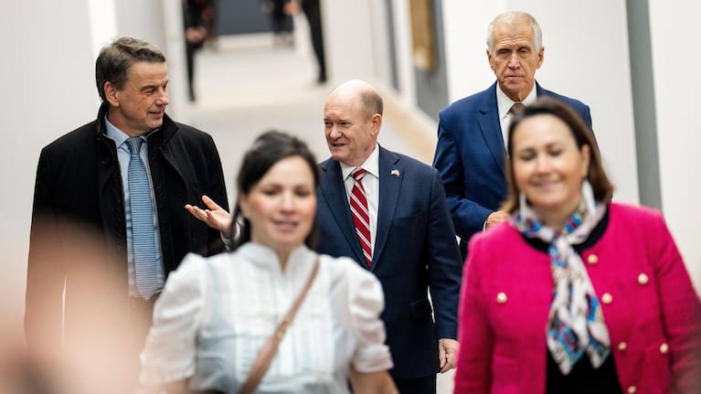 Members of the Danish Parliament and a Greenlandic committee meet with American Congress members in the Danish Parliament in Copenhagen.