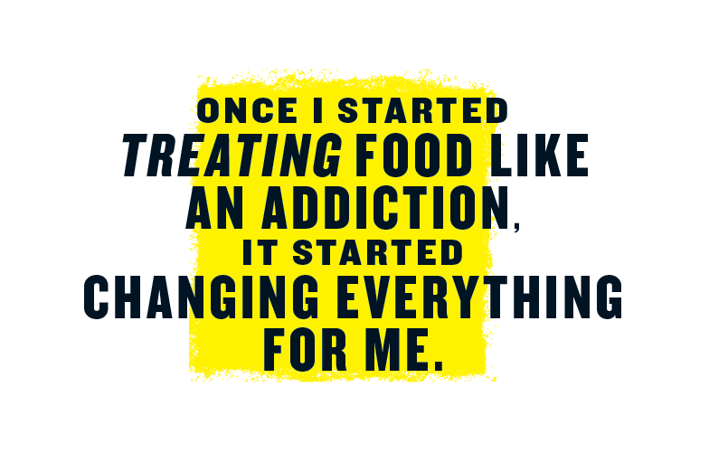 text discussing food addiction and personal transformation