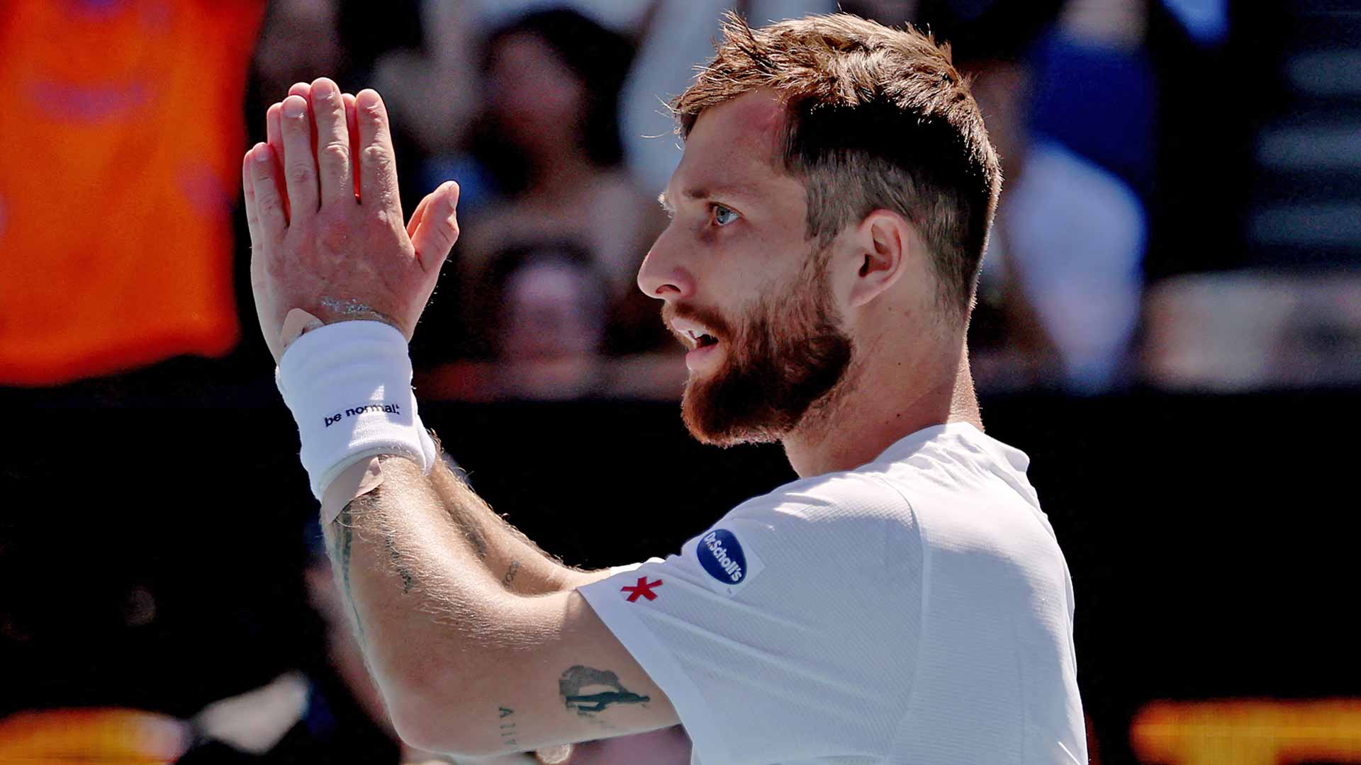 Corentin Moutet salutes the crowd after his second-round win against Michael Zheng on Wednesday at the Australian Open.