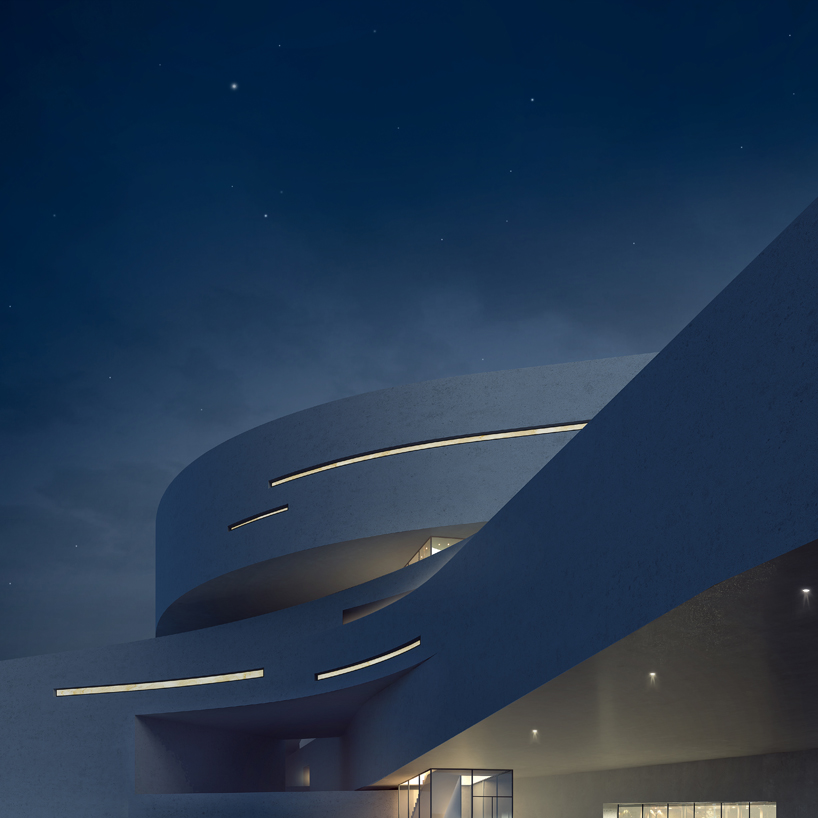 near figure envisions evolving green concrete museum unfolding along helsinki harbor