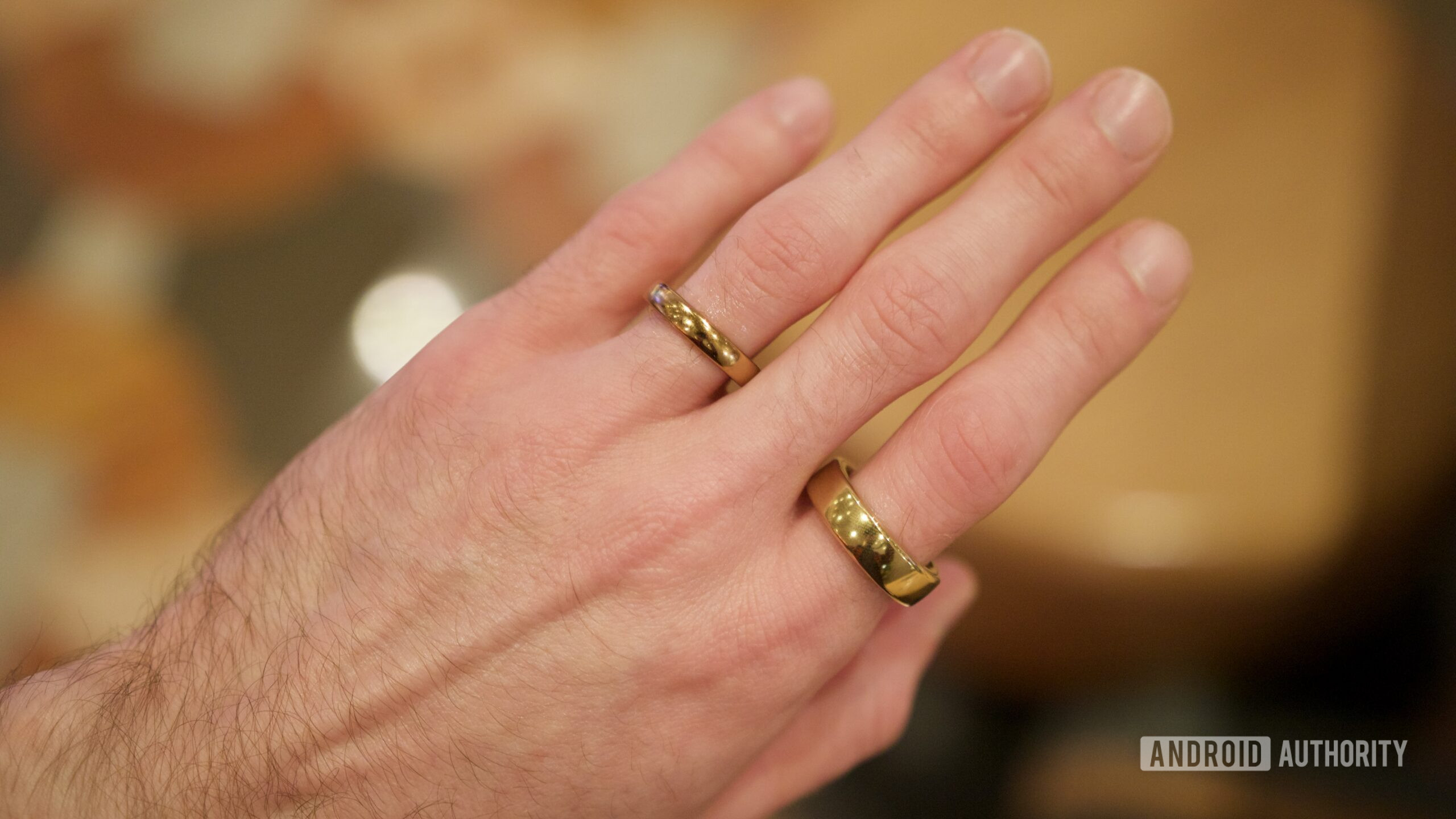 pebble index hands on ces 4 Someone wearing a Pebble Index 01 and a wedding band.