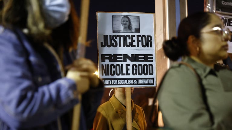 People protest in the Mission District in San Francisco after an Immigration and Customs Enforcement officer shot and killed Renee Nicole Good in Minneapolis.