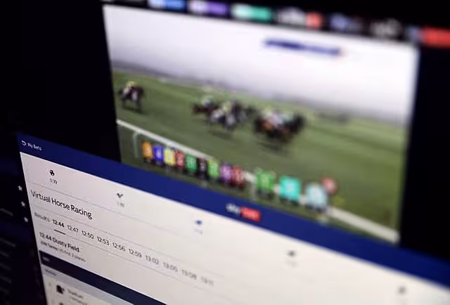 A betting website taking bets on virtual horse racing