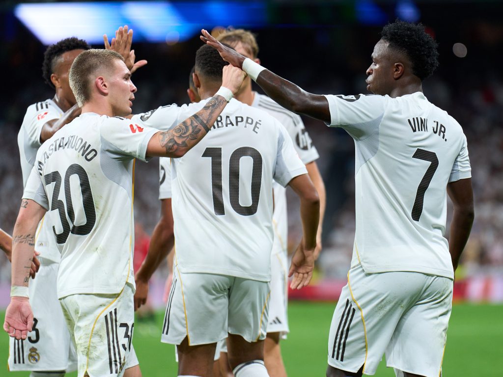 Franco Mastantuono, Kylian Mbappe, and Vinicius of Real Madrid