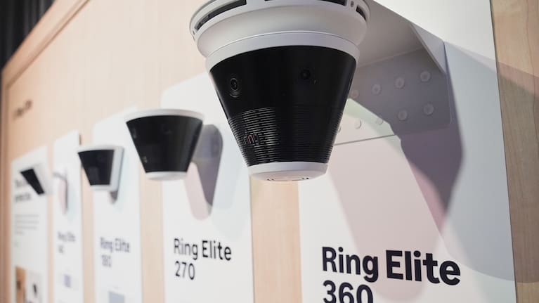 Ring doorbells are seen on display at the Amazon booth during the CES tech show