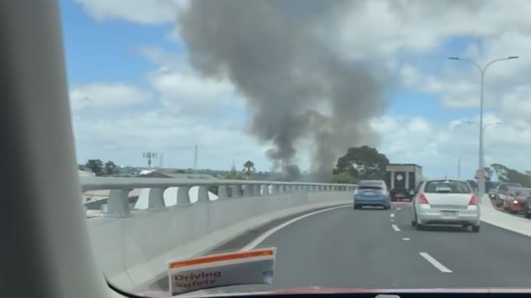 The blaze seen from the newly constructed Reeves Rd Flyover, which passes the site of the fire.