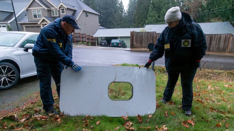 The door plug that fell from Alaska Airlines Flight 1282 on January 8, 2024, in Portland, Oregon. (Source: NTSB via AP)