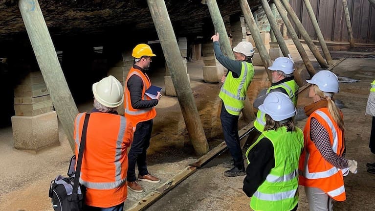 The expert panel inspecting the Edwin Fox in August. The panel spent two-days brainstorming long-term preservation plans in August producing three options it presented to the council.