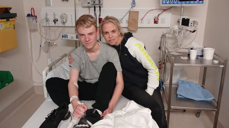 Ryan, 17 (left) and mother Kelly Quilty, 43, in hospital.