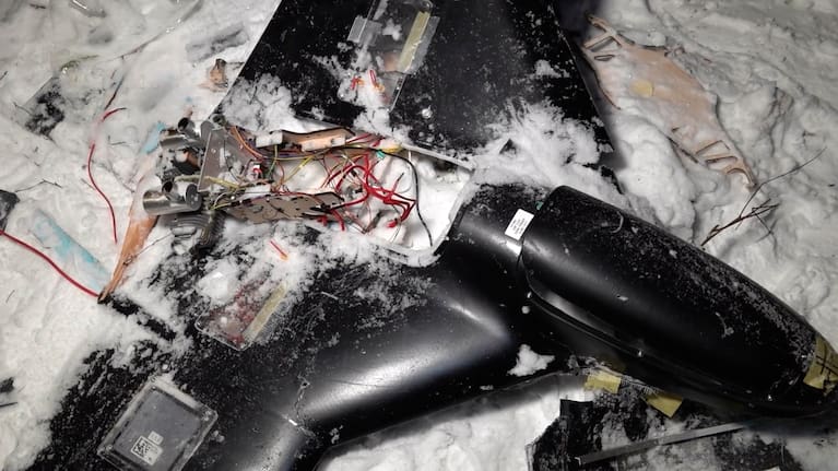 This image from undated video from the Russian Defence Ministry Press Service showed a downed drone at an undisclosed location that it said was one of the Ukrainian drones involved in an alleged attack on a residence of President Vladimir Putin this week.