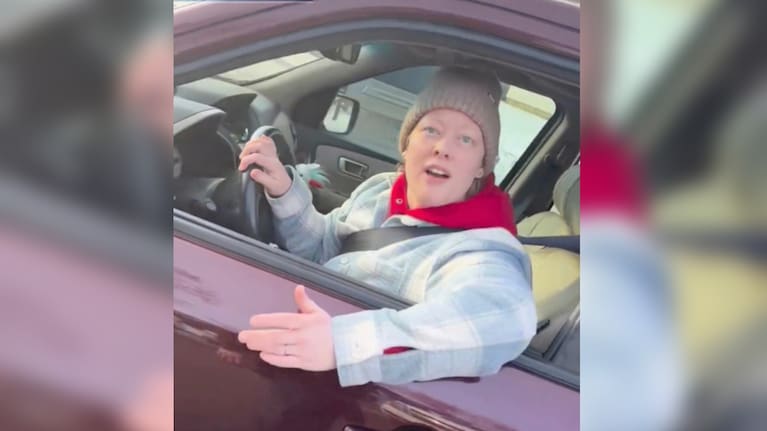This image from video made by Immigration and Customs Enforcement officer Jonathan Ross via Alpha News shows Renee Good in her vehicle in Minneapolis on Wednesday, Jan. 7, 2026. 