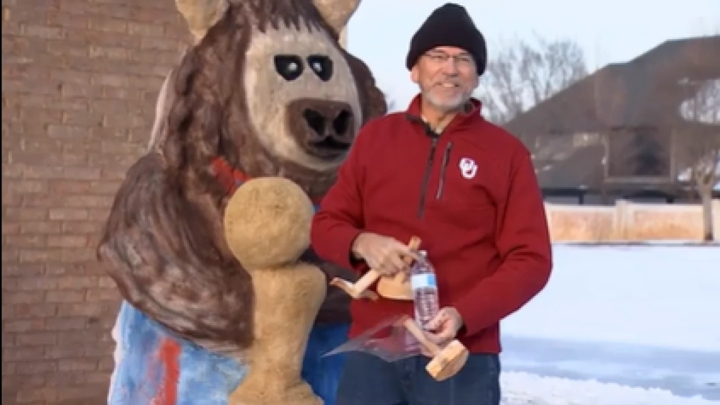 Oklahoma man transforms melting snow into 10-Foot 'Rumble the Bison' sculpture