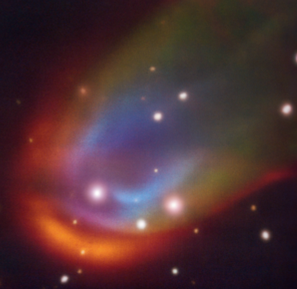 VLT image of a dead star creating a shock wave as it moves through space