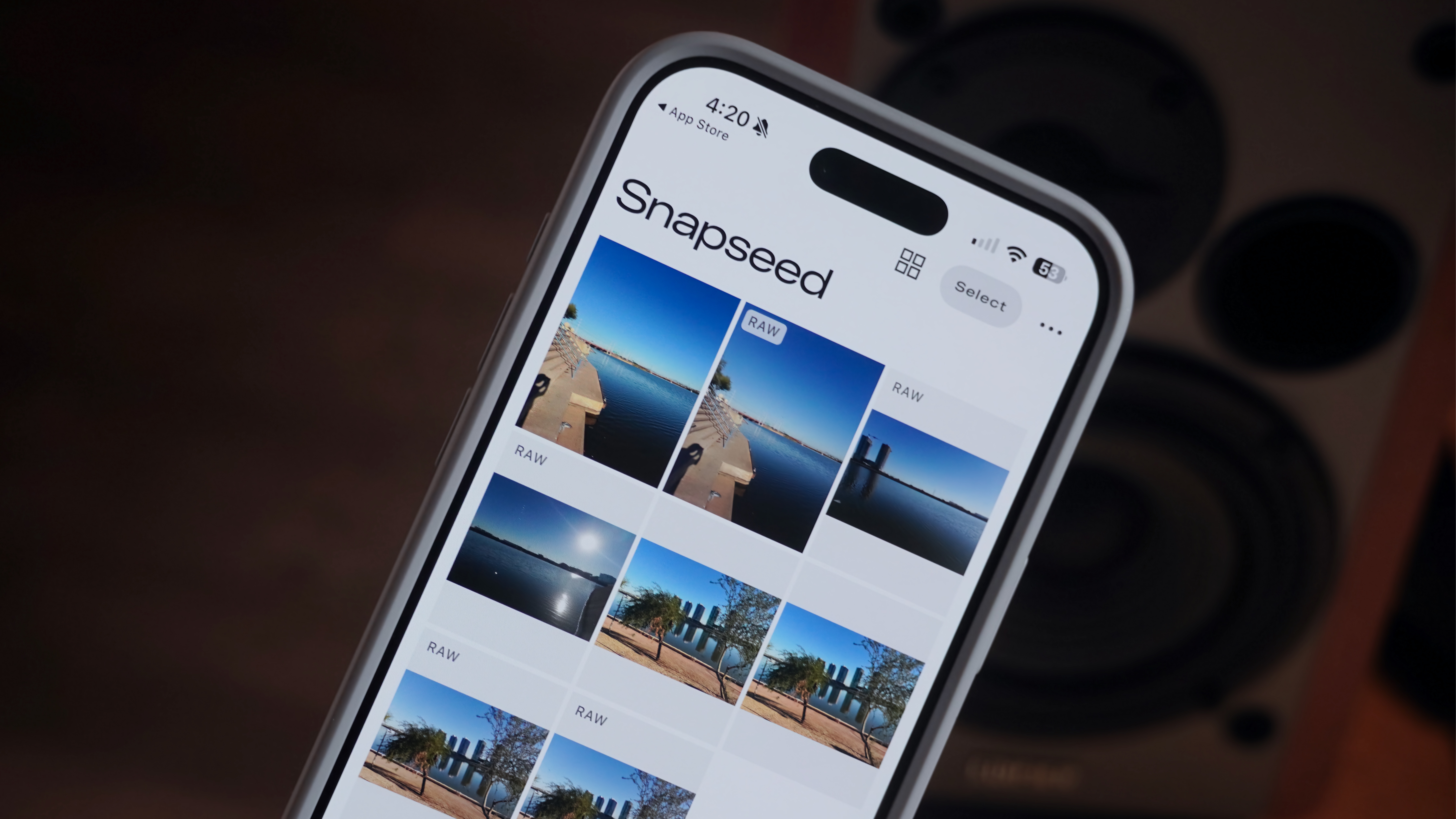 The Snapseed app for iOS on an iPhone Air.