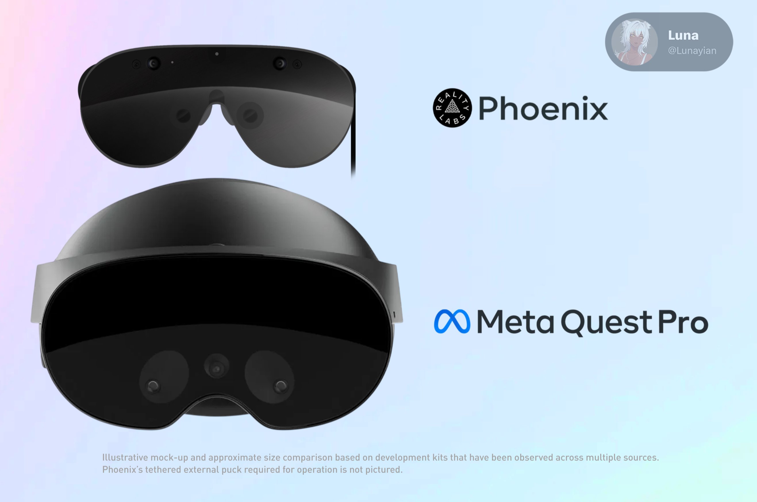 A mock-up of Reality Labs' Phoenix ultralight VR headset prototype made by Luna on X