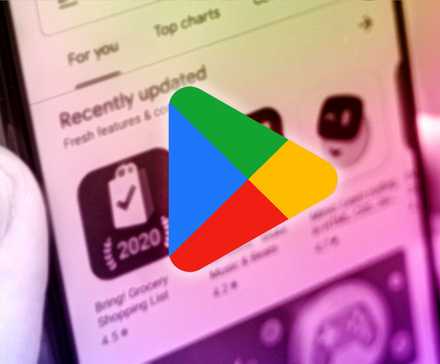 photo illustration of a person holding a phone with the Google Play logo